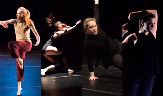 A collage of four women dancing