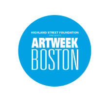 Blue Circle. White Text reads: Highland Street Foundation Presents ARTWEEK BOSTON