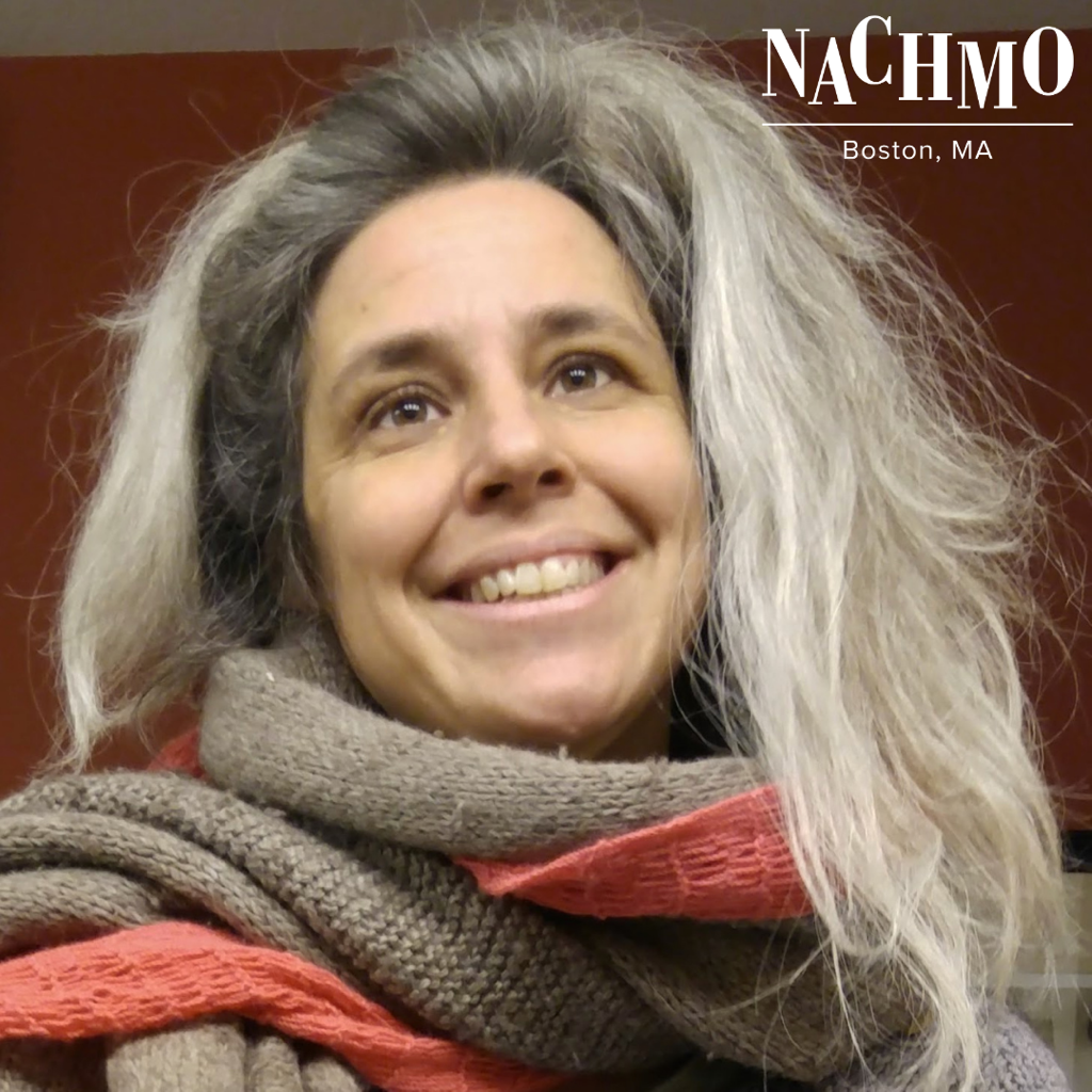 White woman smiling
With a head of long grey hair
NACHMO Boston, MA